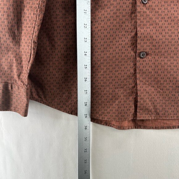 Express 1MX Shirt Mens M Button Up Long Sleeve Stretch Collared Geometric Brown - Picture 9 of 11